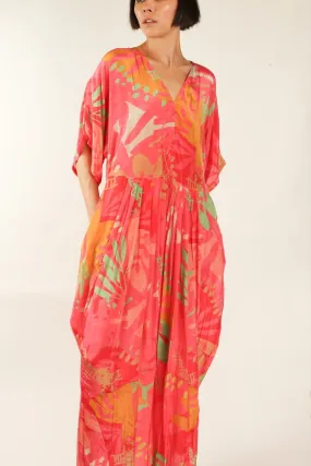 BLOCK PRINT SILK KAFTAN DRESS LIA