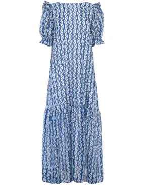 Riley Blue Twister Print Silk Voile Maxi Dress