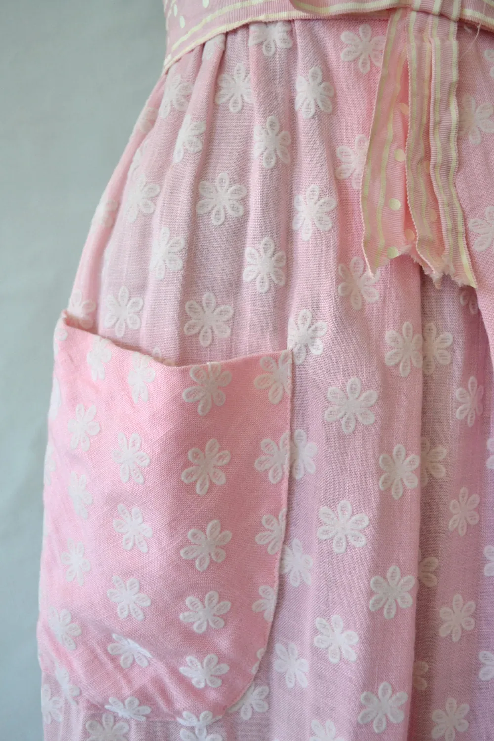 1960s Pink Polka Dot and Flower Dress size XS