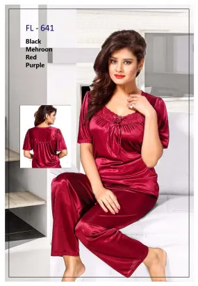 2 Pcs FL-641 - Maroon Flourish Exclusive Bridal Nighty Set Collection