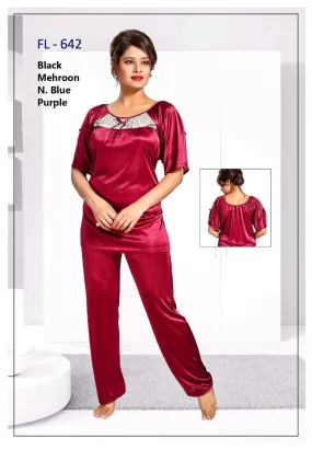 2 Pcs FL-642 - Magenta Flourish Exclusive Bridal Nighty Set Collection