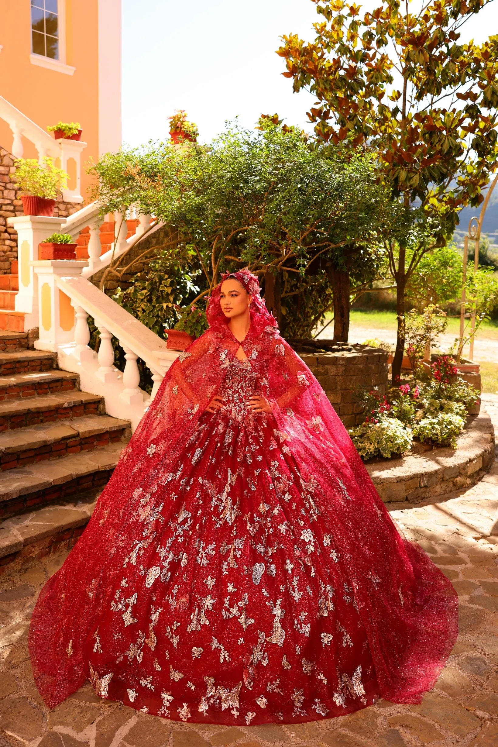 3D Butterfly Cloak Quinceanera Dress by Amarra 54260