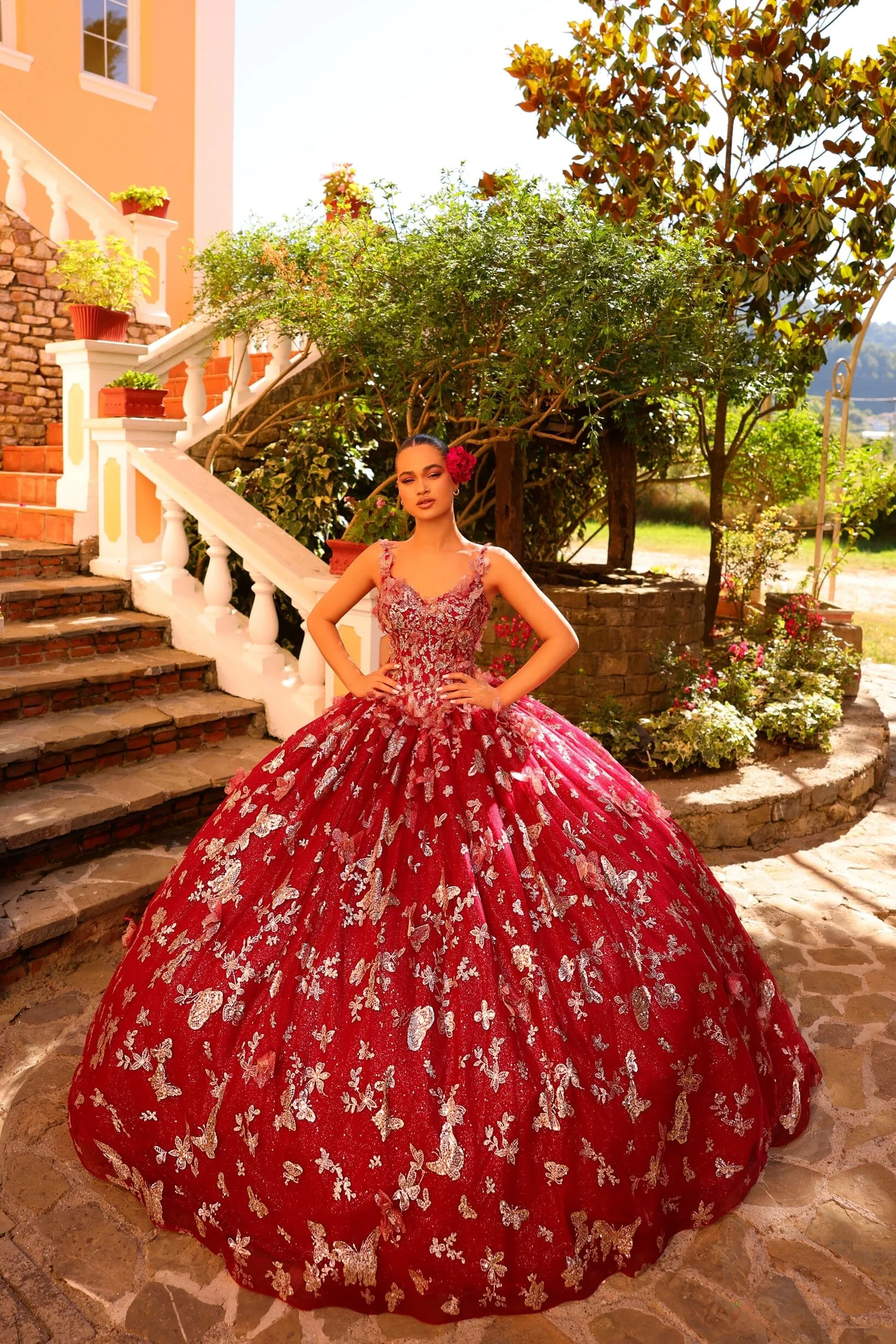 3D Butterfly Cloak Quinceanera Dress by Amarra 54260