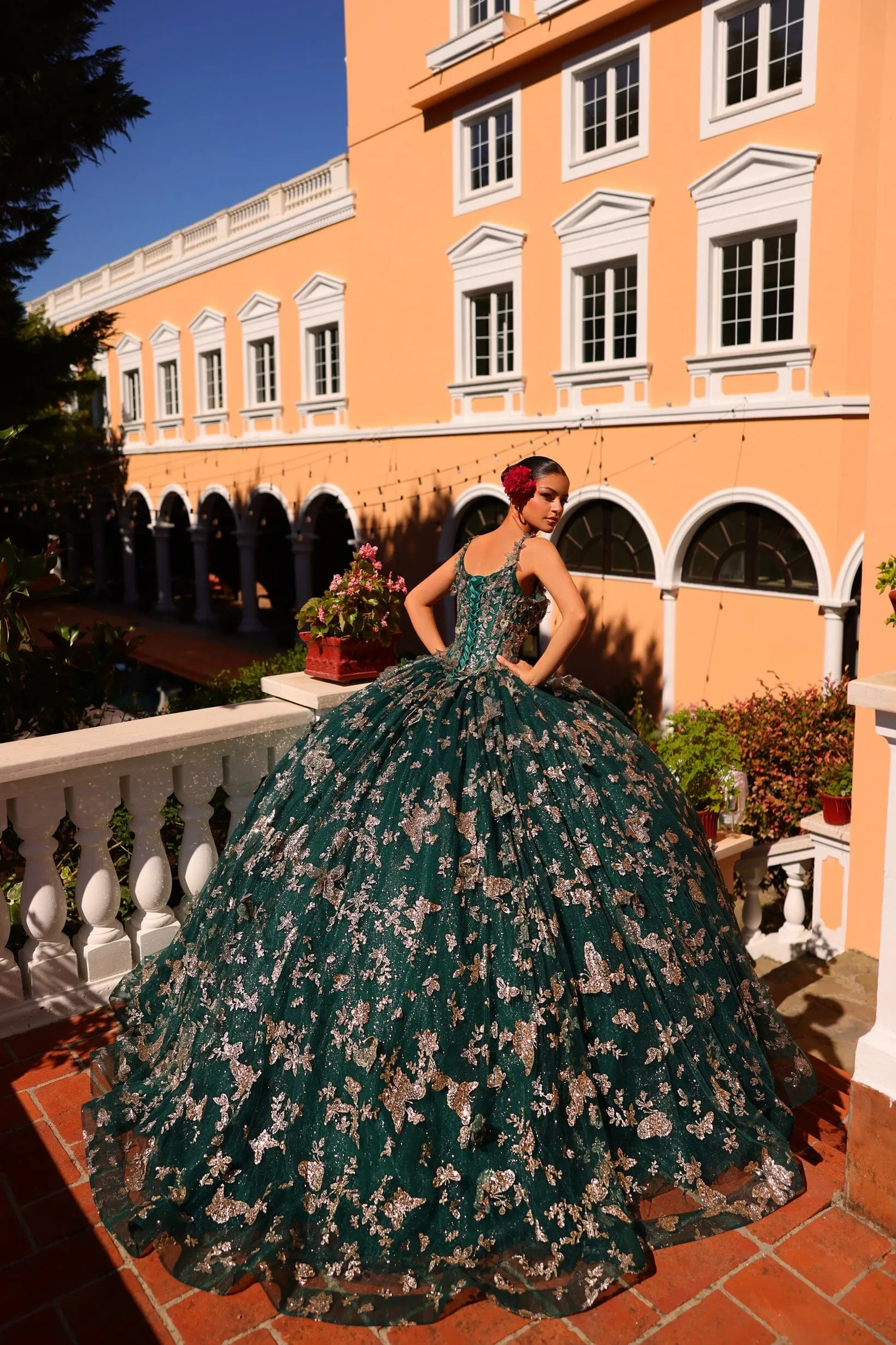 3D Butterfly Cloak Quinceanera Dress by Amarra 54260