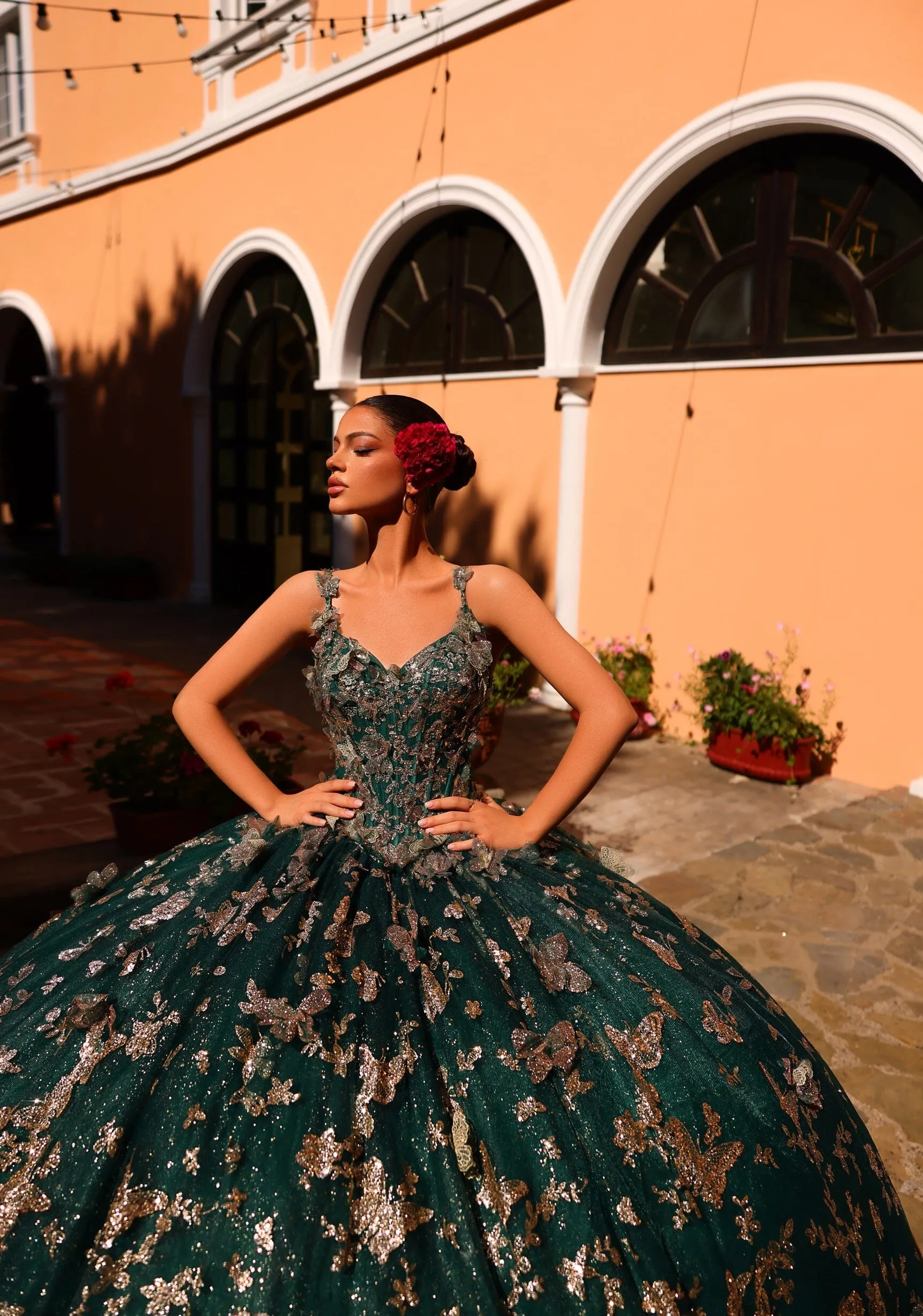 3D Butterfly Cloak Quinceanera Dress by Amarra 54260