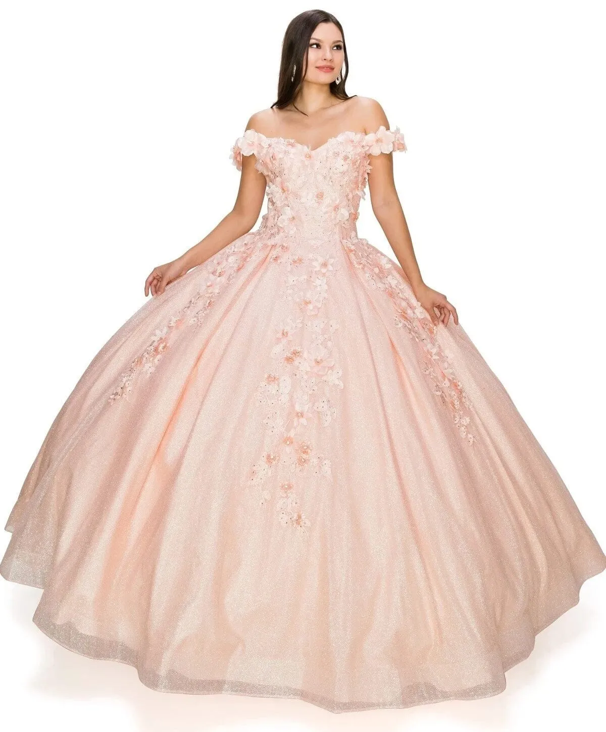 3D Floral Glitter Ball Gown by Cinderella Couture 8020J