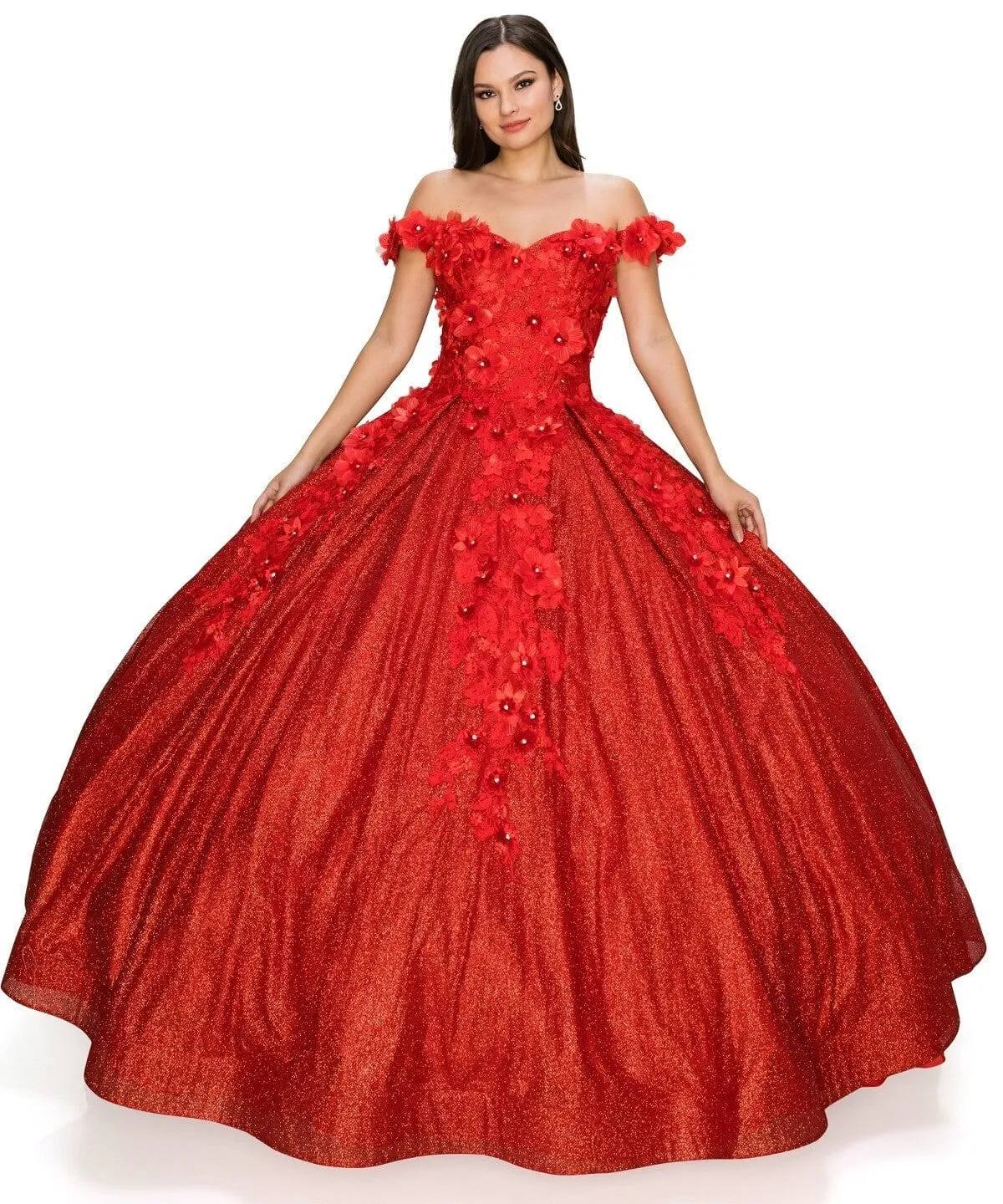 3D Floral Glitter Ball Gown by Cinderella Couture 8020J