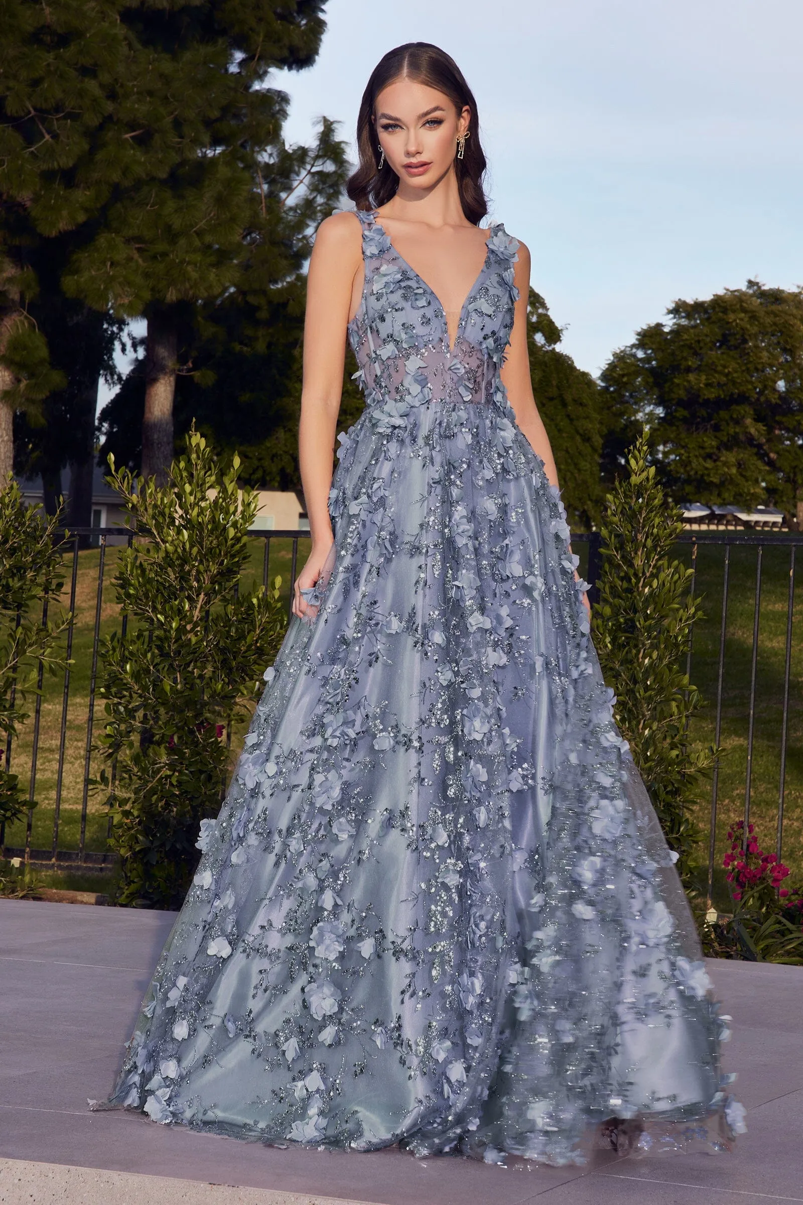 3D Floral Glitter Ball Gown by Ladivine J838