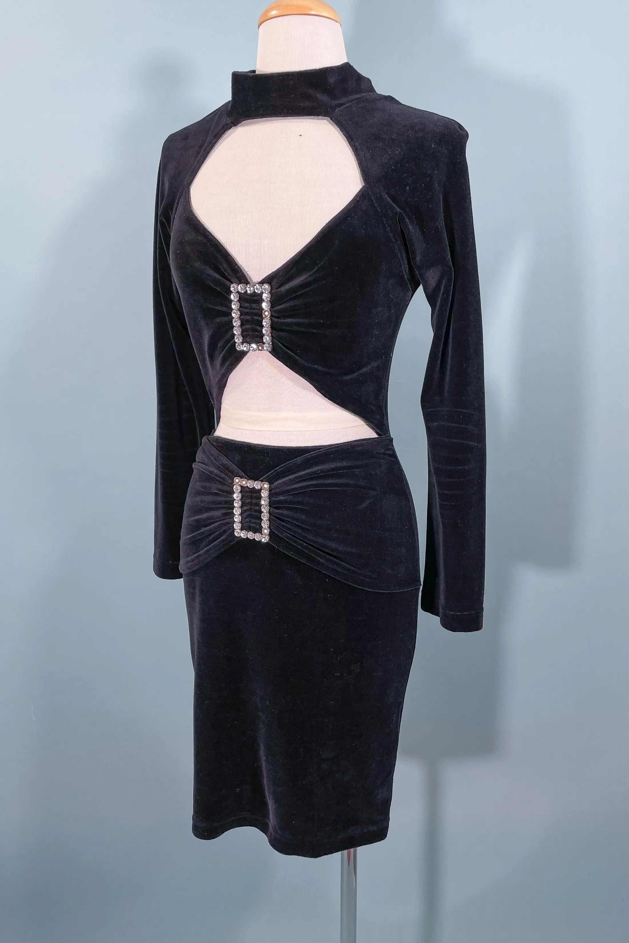 80s Black Sexy Body-Con Clubbing Dress Contempo XS/S