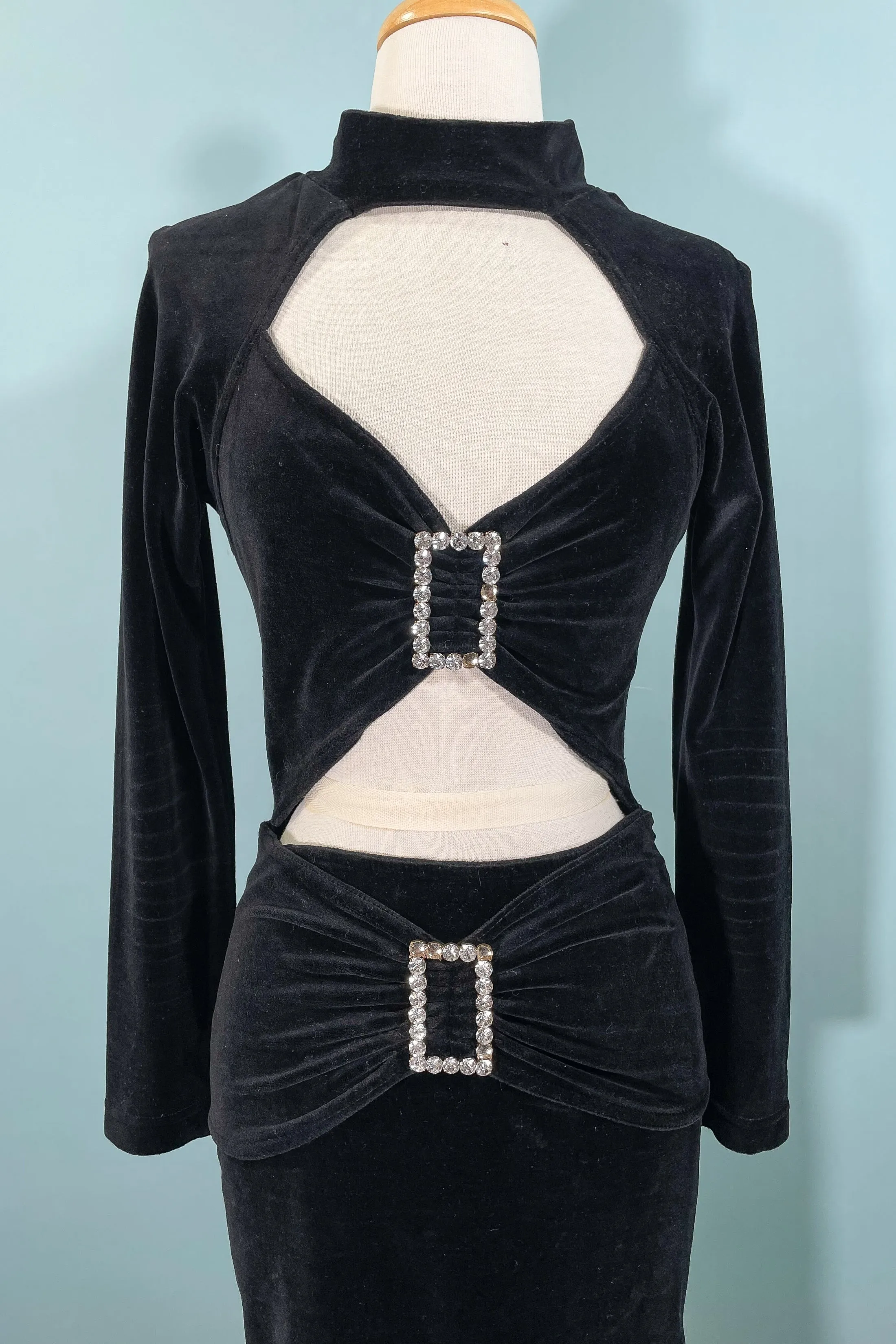 80s Black Sexy Body-Con Clubbing Dress Contempo XS/S