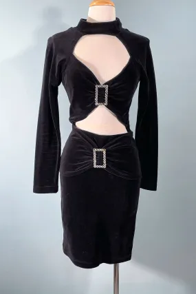 80s Black Sexy Body-Con Clubbing Dress Contempo XS/S