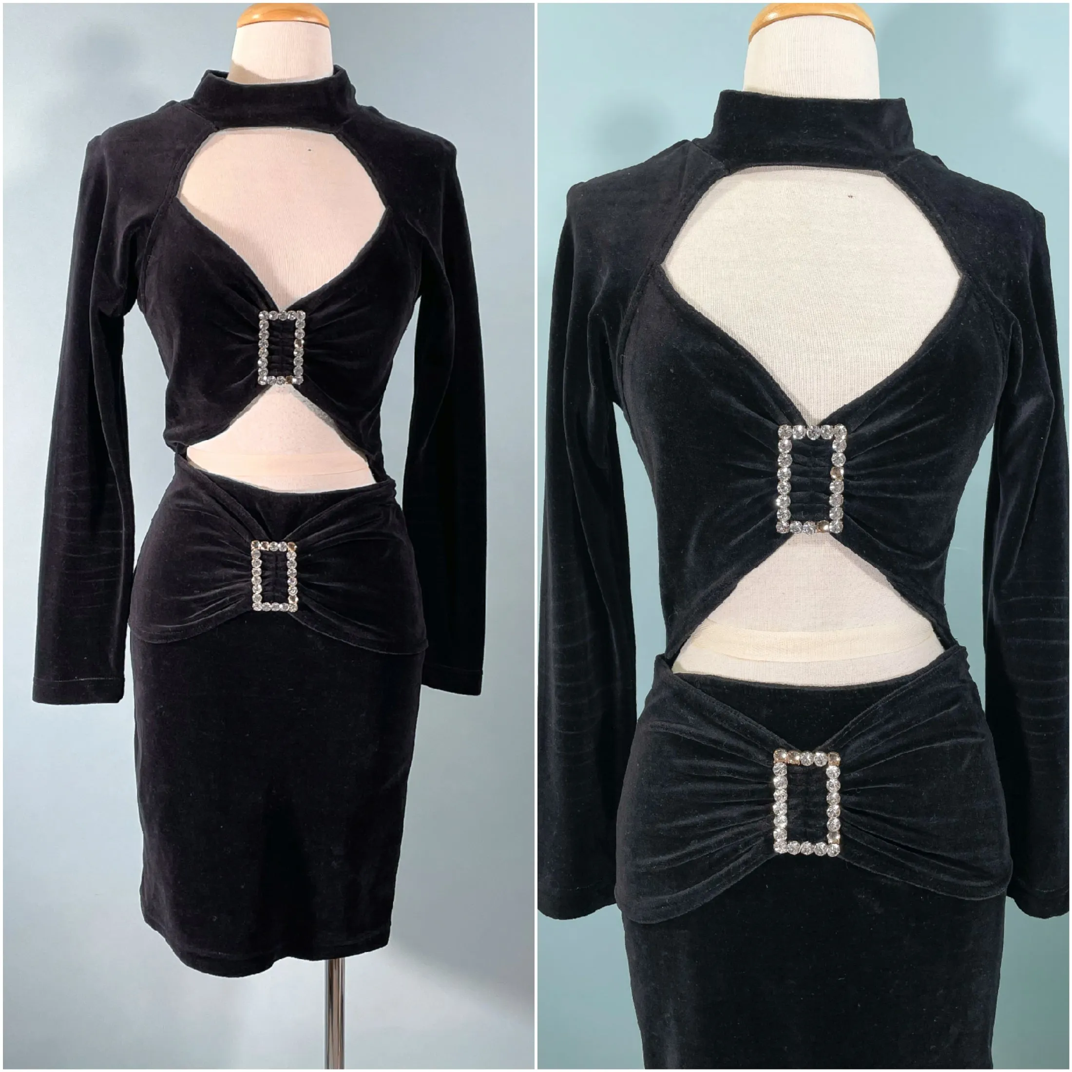 80s Black Sexy Body-Con Clubbing Dress Contempo XS/S