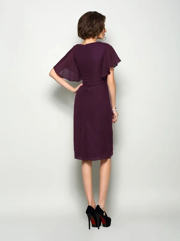 A-Line Chiffon Square Short Sleeves Knee-Length With Hand-Made Flower Mother of the Bride Dresses