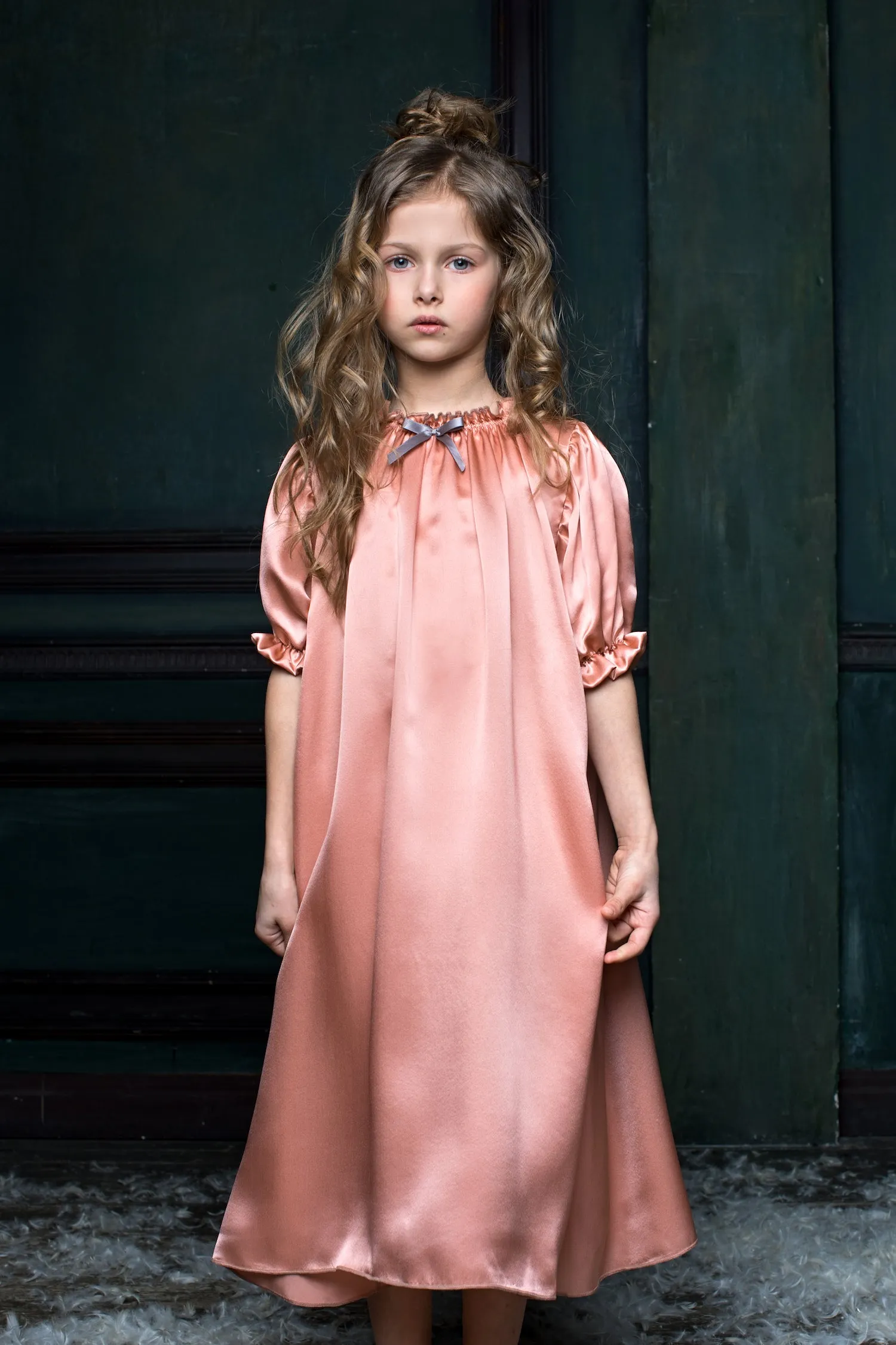 ANTONIA GIRLS' SILK NIGHTDRESS IN SIENNA