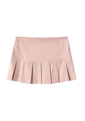 Asymmetric Zip Suede Pleated Skirt