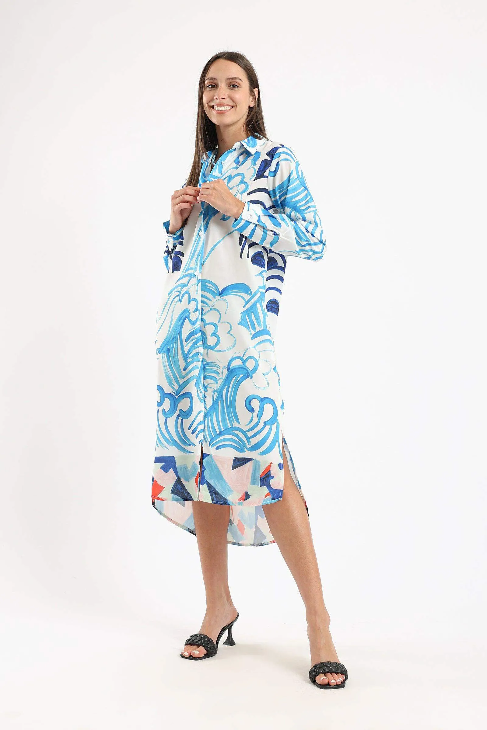 Asymmetrical Printed Shirt Dress