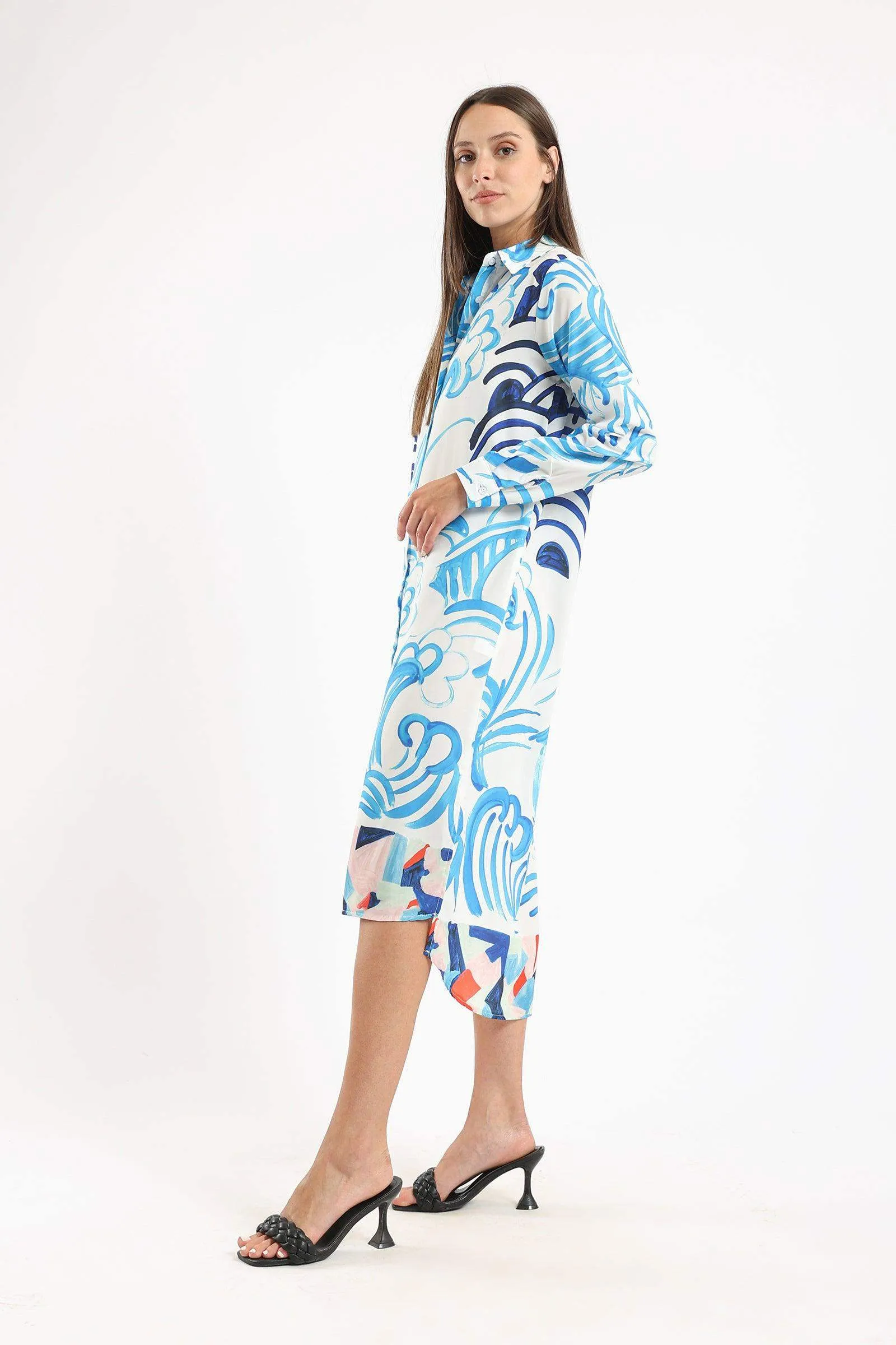 Asymmetrical Printed Shirt Dress