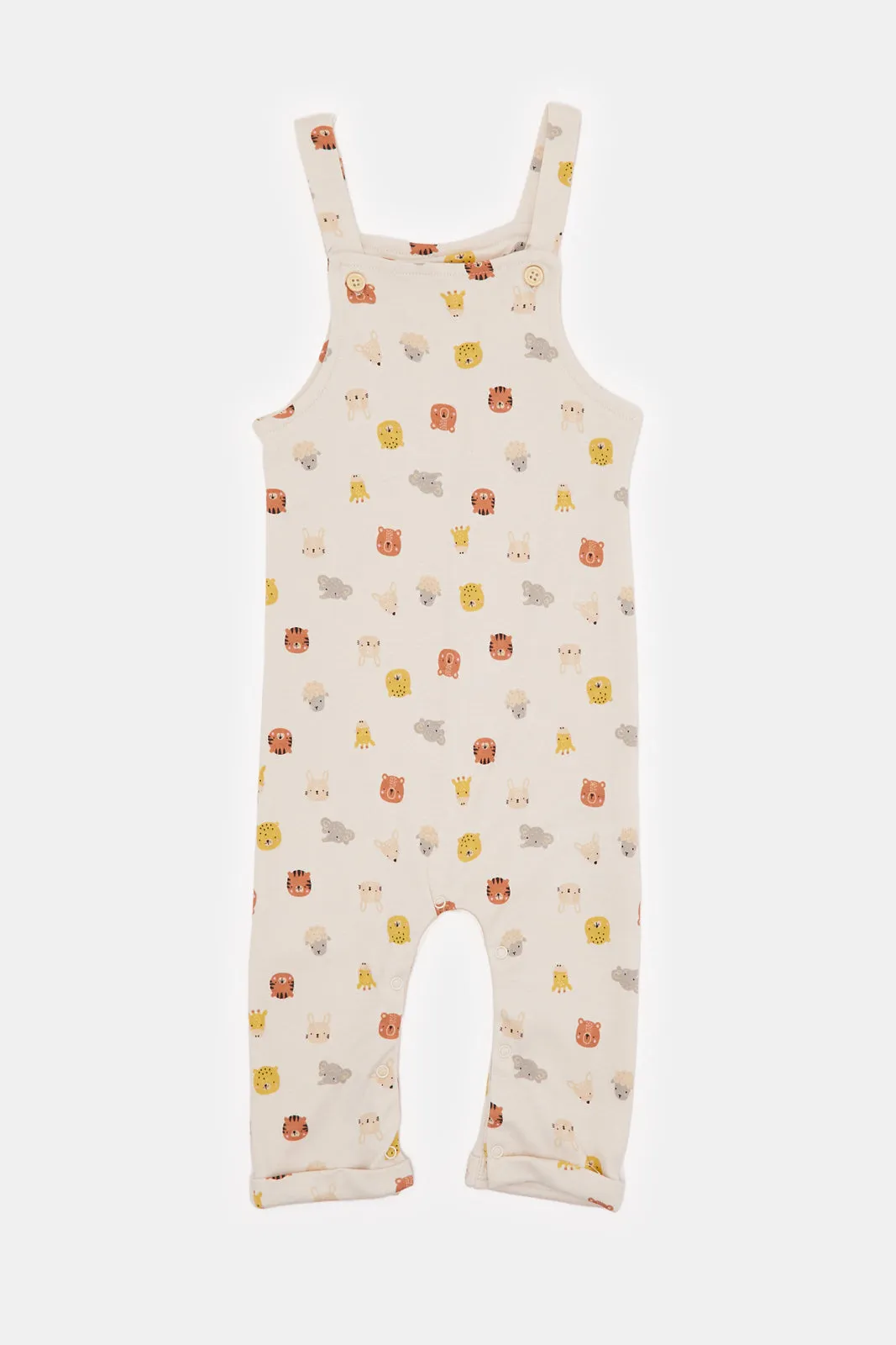 Baby Beige And Apricot Printed Dungaree Set (2 Piece)