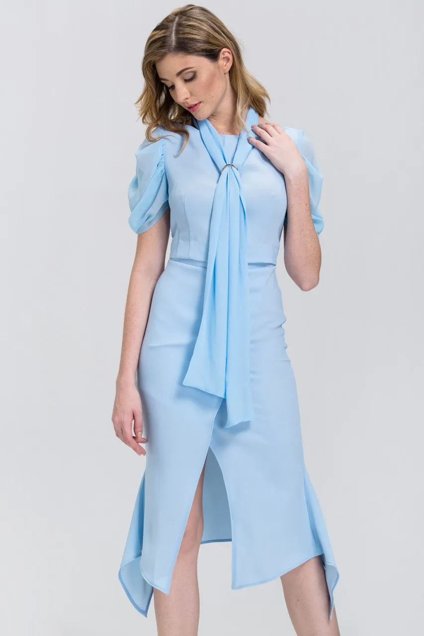 Baby Blue Sheer sleeve Mermaid Midi Dress