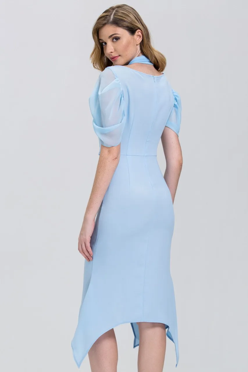 Baby Blue Sheer sleeve Mermaid Midi Dress