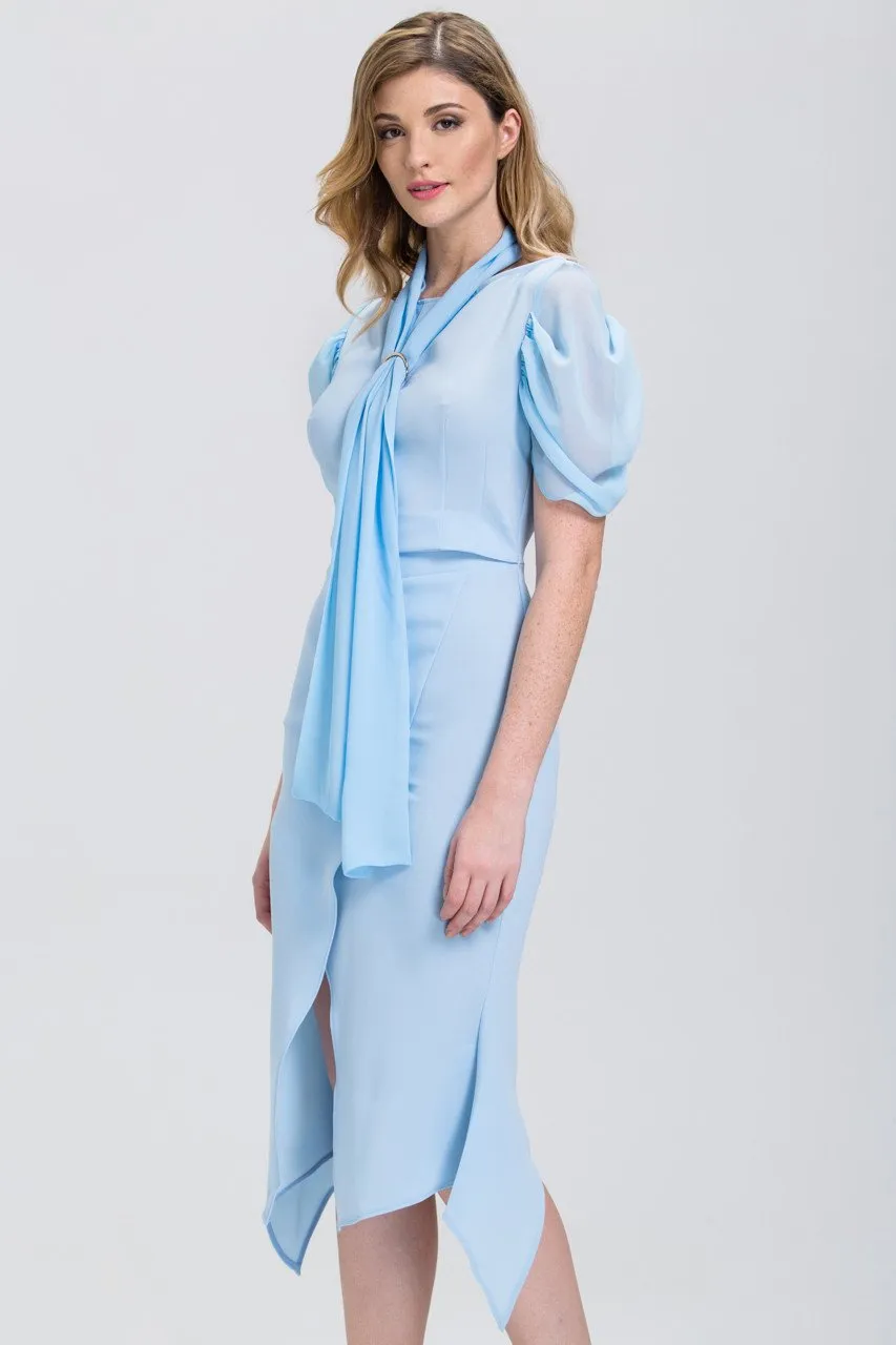 Baby Blue Sheer sleeve Mermaid Midi Dress