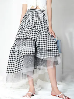 BAMBE Plaid Asymmetrical Skirt