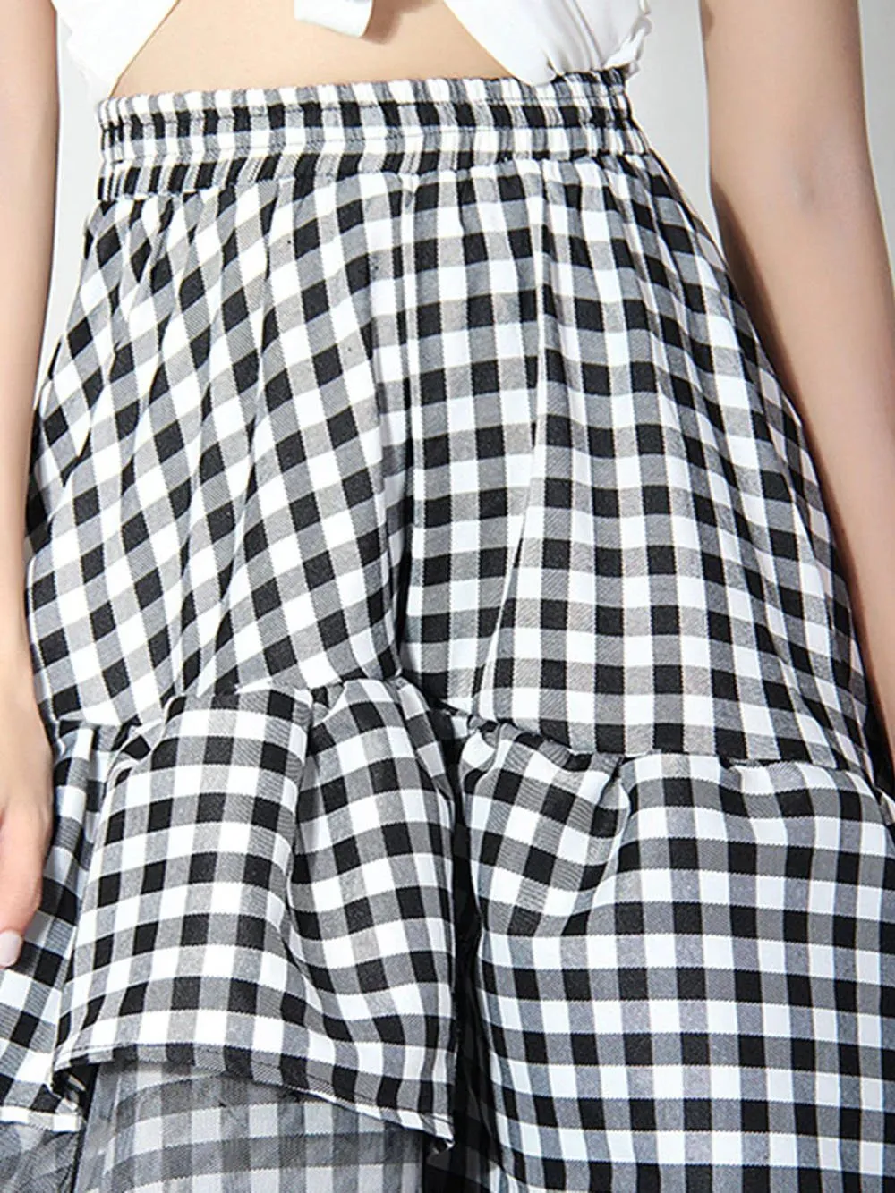 BAMBE Plaid Asymmetrical Skirt