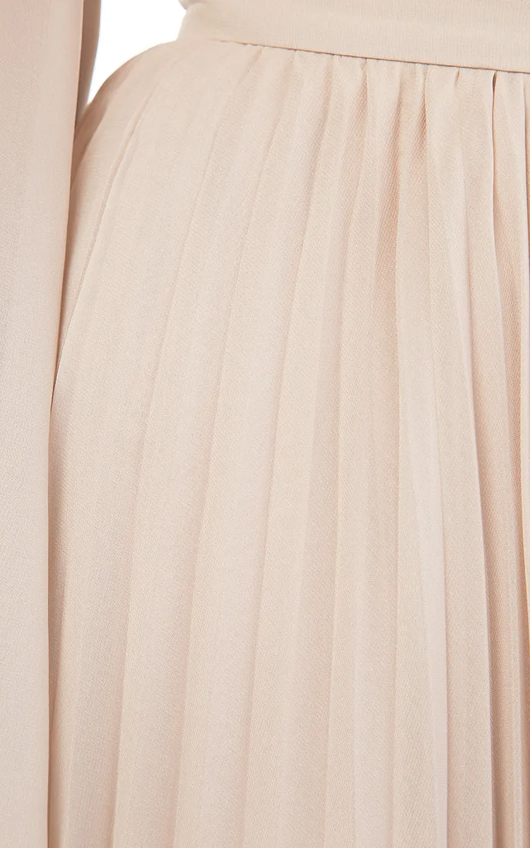 Beige Chiffon Pleated Skirt