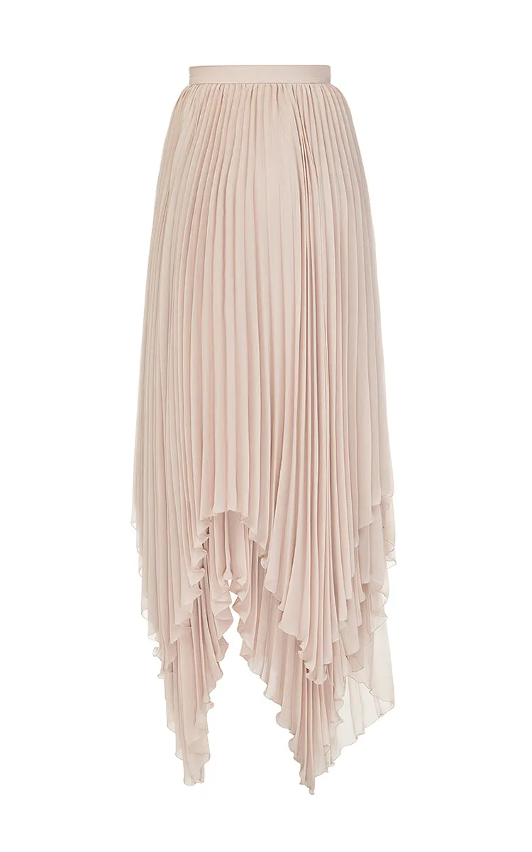 Beige Chiffon Pleated Skirt