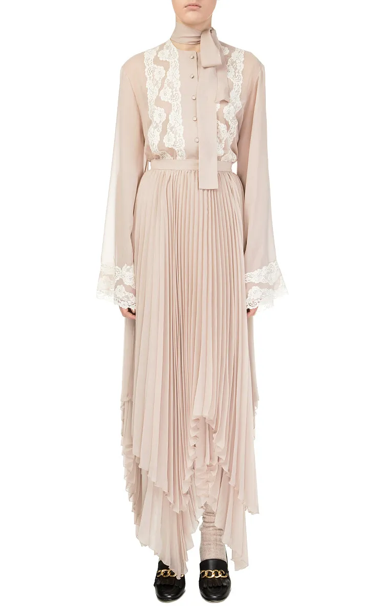 Beige Chiffon Pleated Skirt