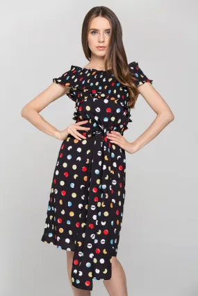 Black and Rainbow Polka dot Cross Body Midi Dress