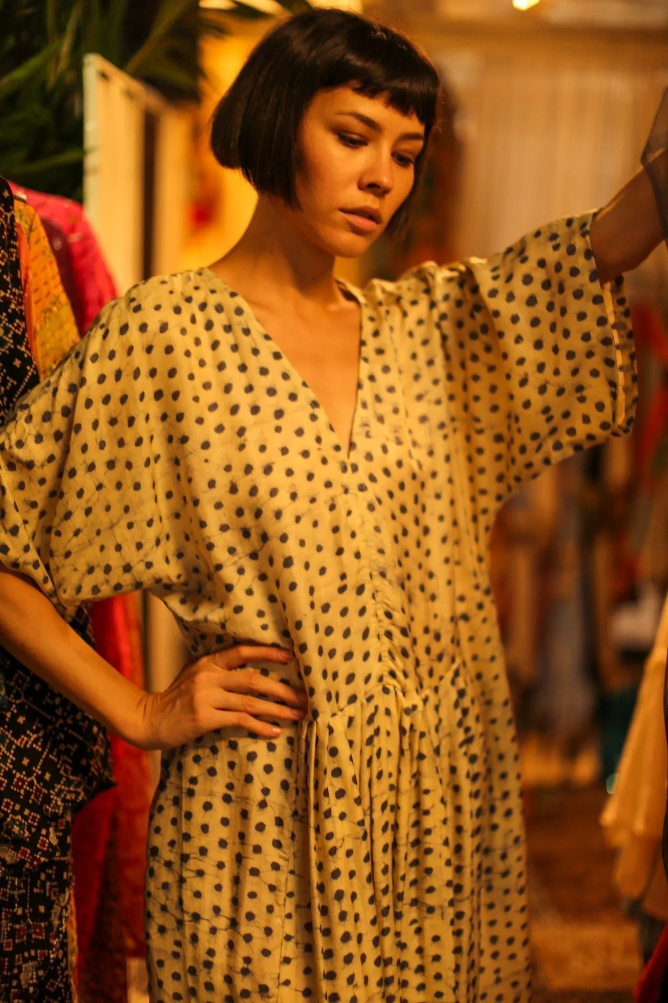 BLOCK PRINT SILK KAFTAN DRESS LIA