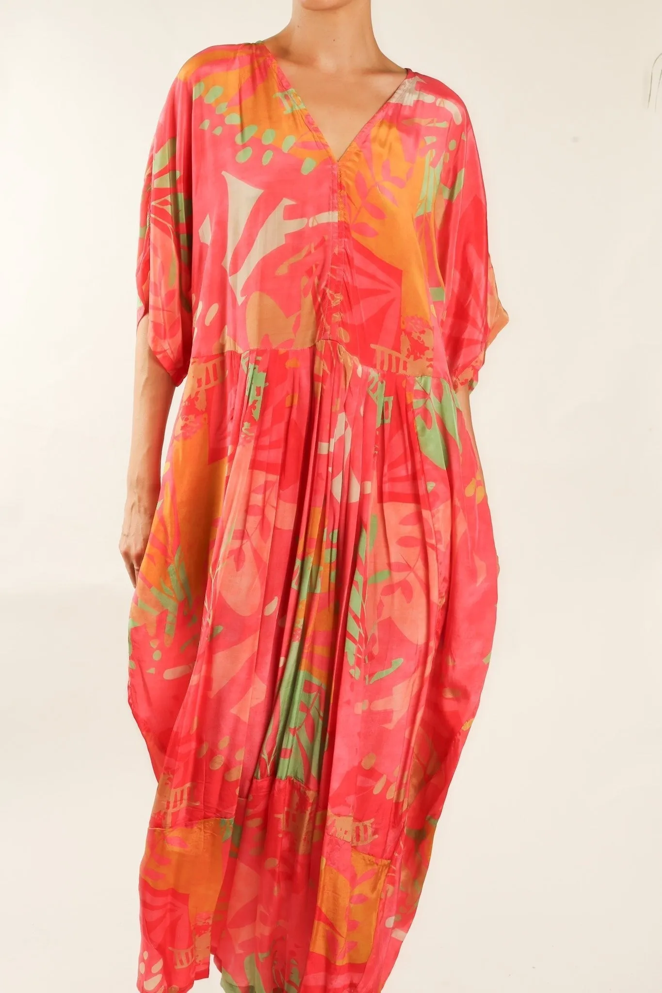 BLOCK PRINT SILK KAFTAN DRESS LIA