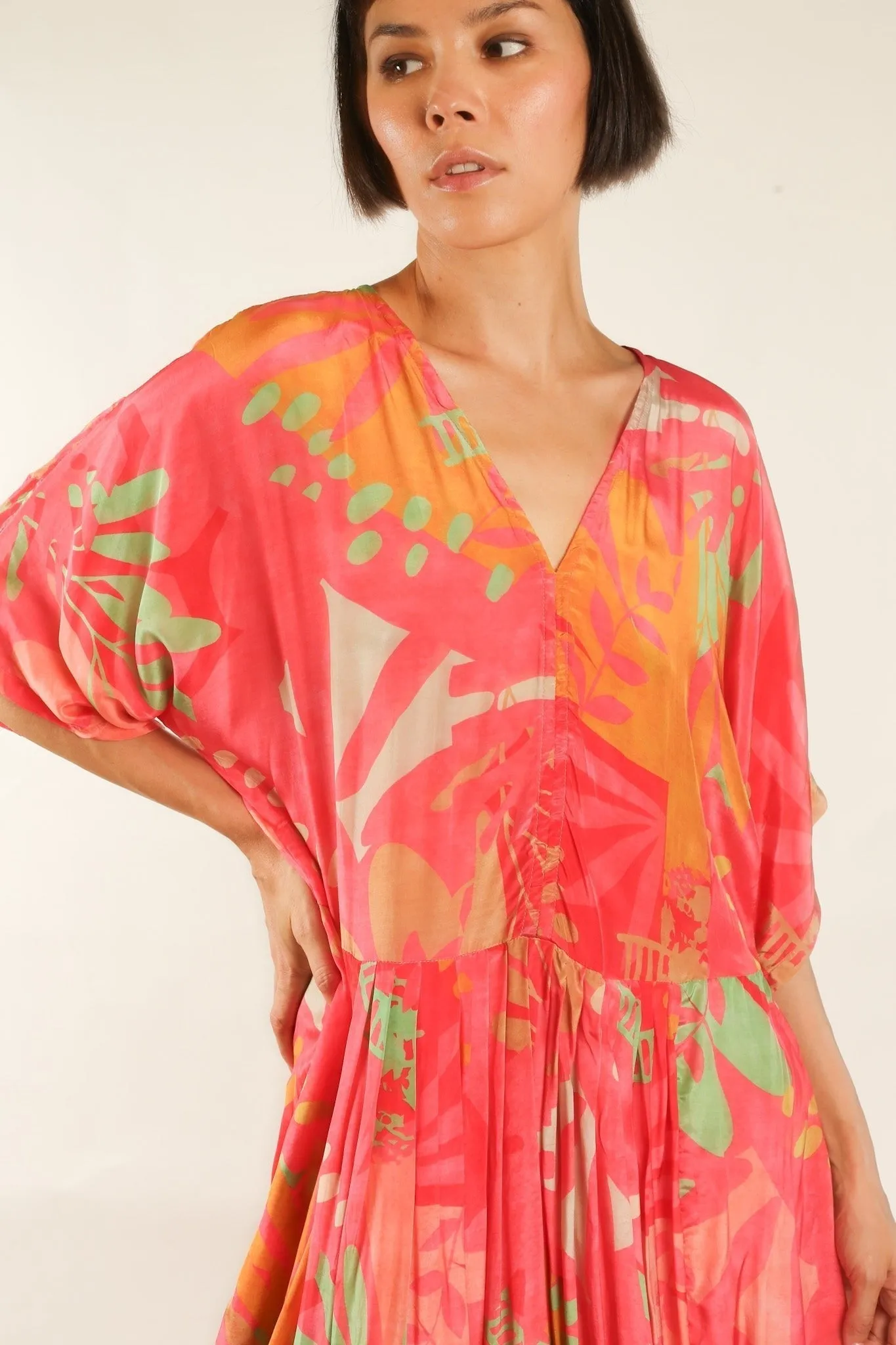 BLOCK PRINT SILK KAFTAN DRESS LIA