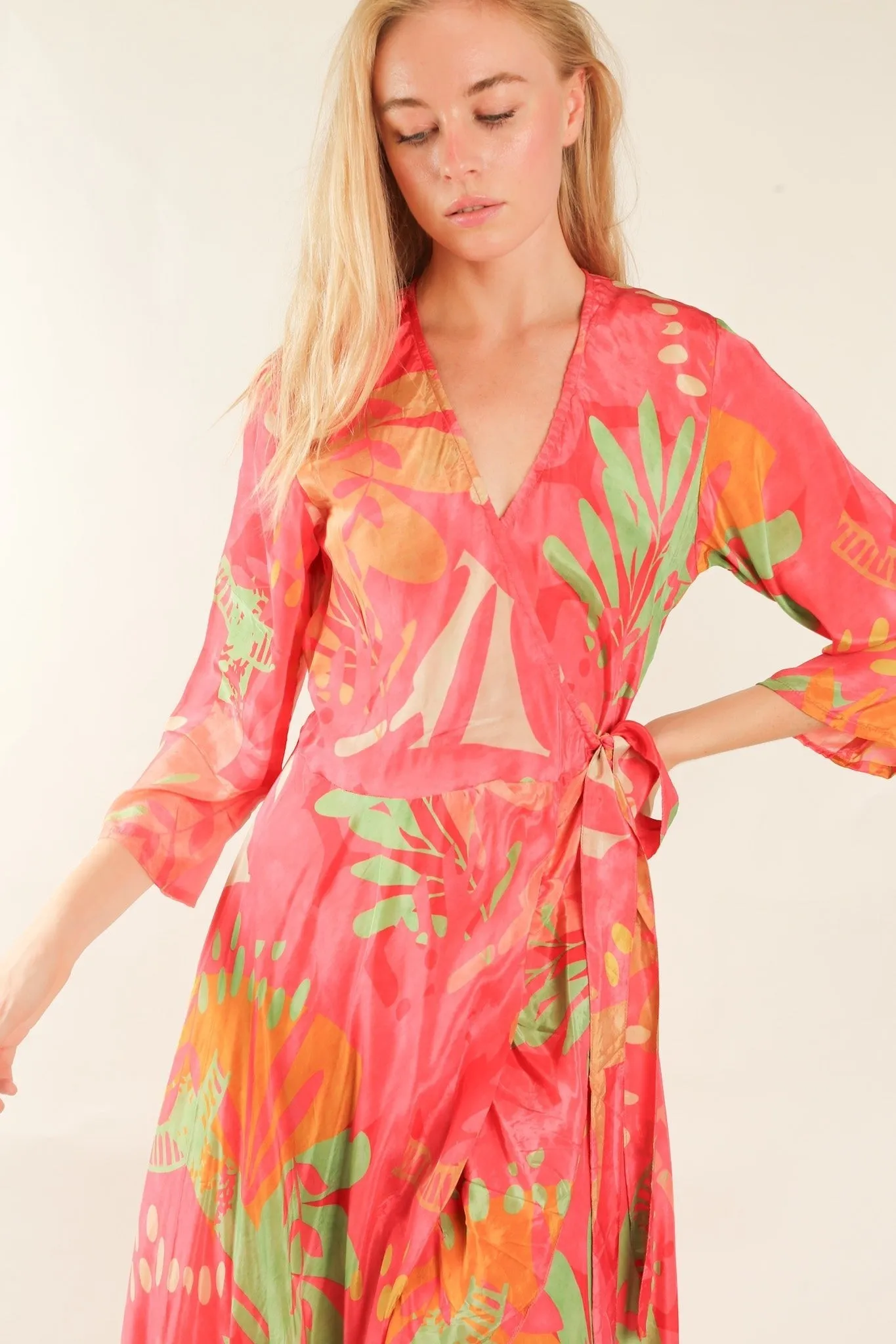 BLOCK PRINT WRAP DRESS HABIBA