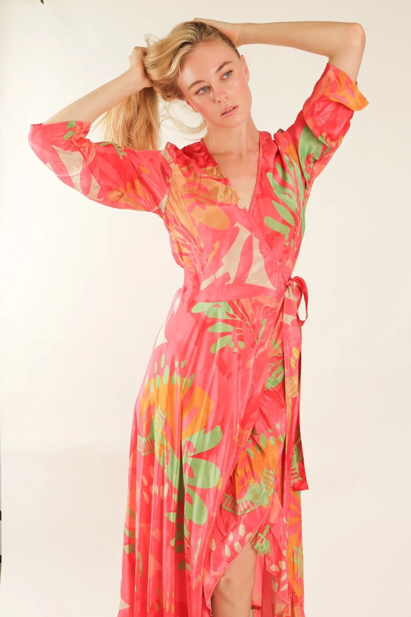 BLOCK PRINT WRAP DRESS HABIBA