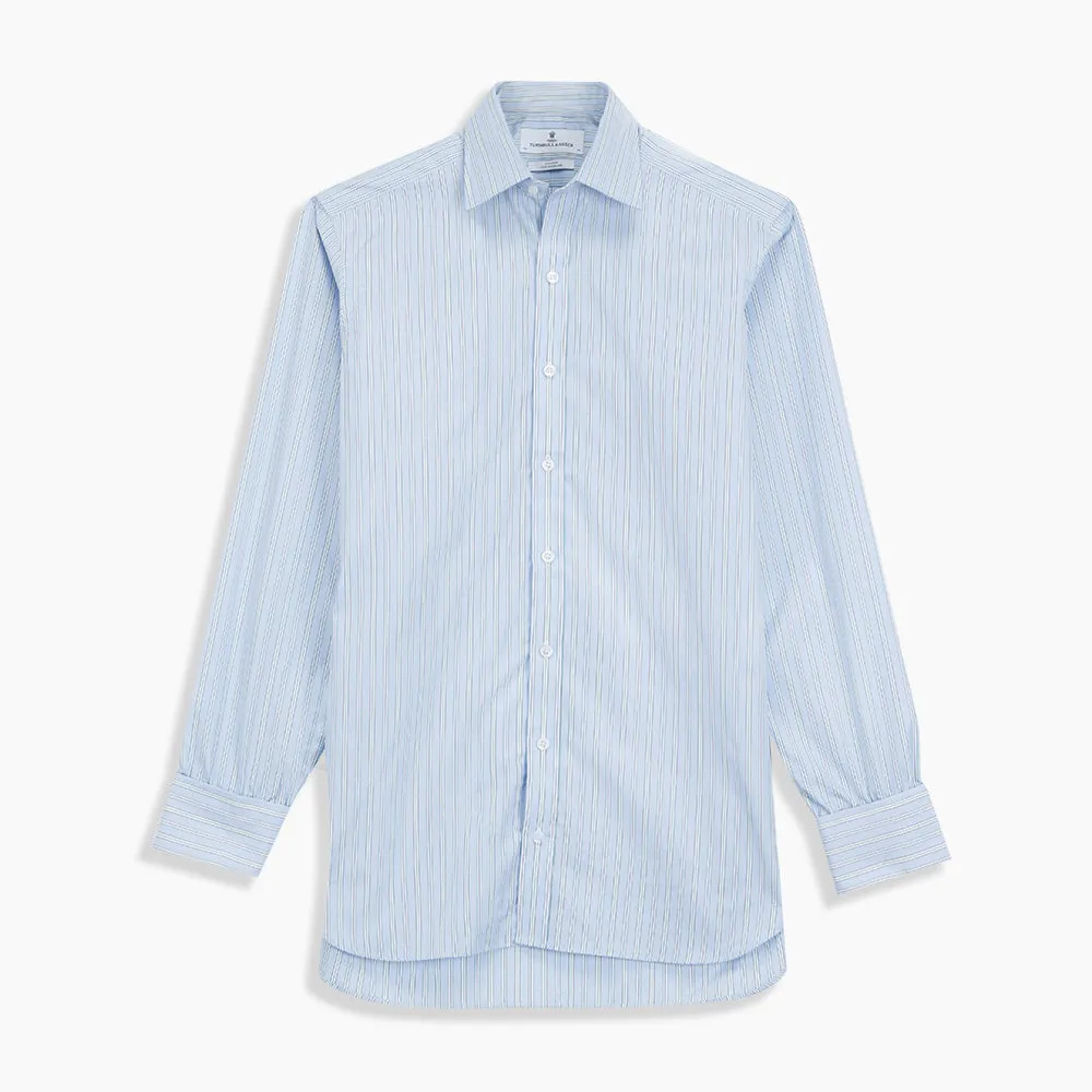 Blue and White Fine Stripe Shirt with T&A Collar and 3-Button Cuffs