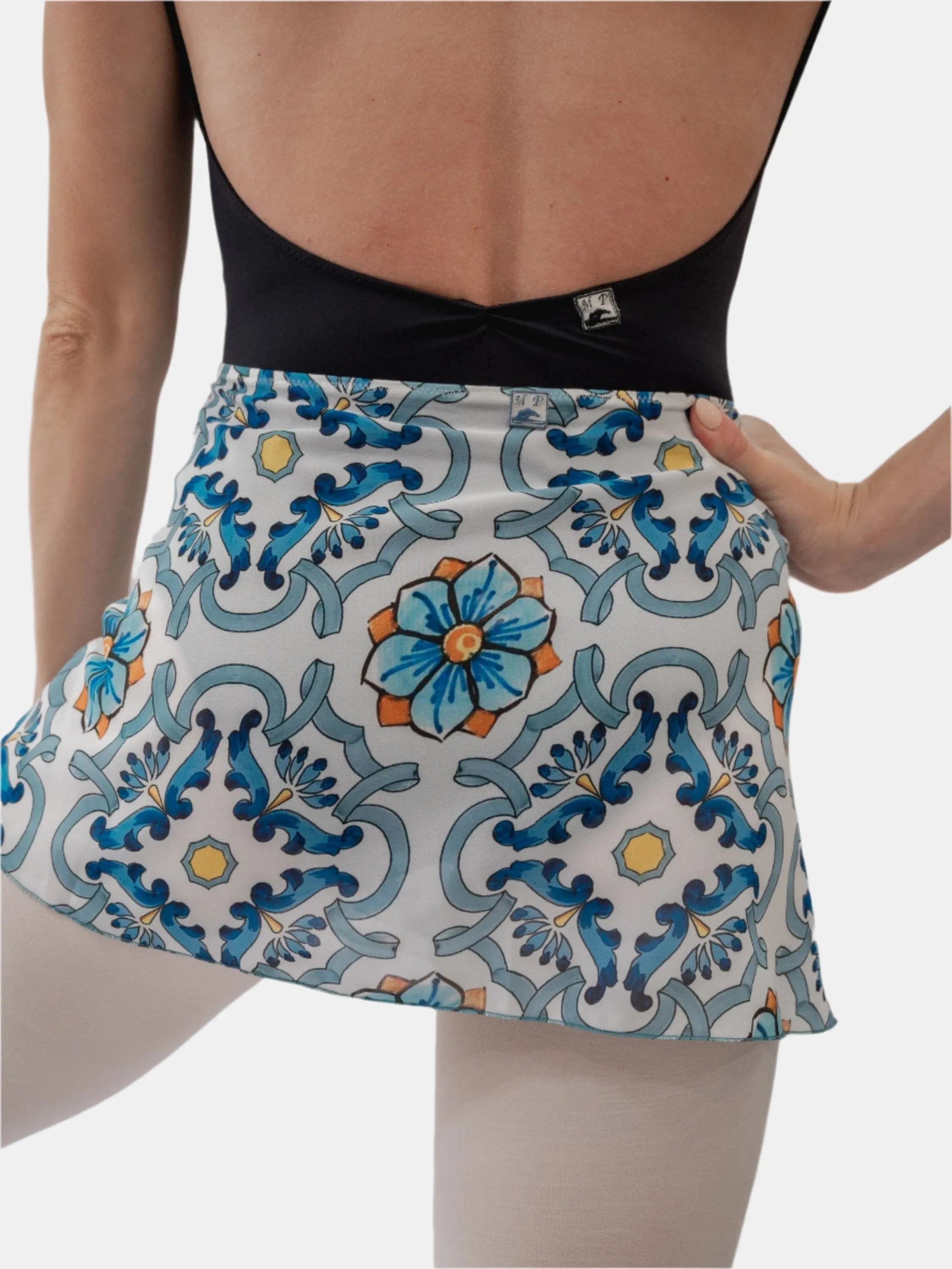 Blue Maiolica Wrap Short Dance Skirt MP302