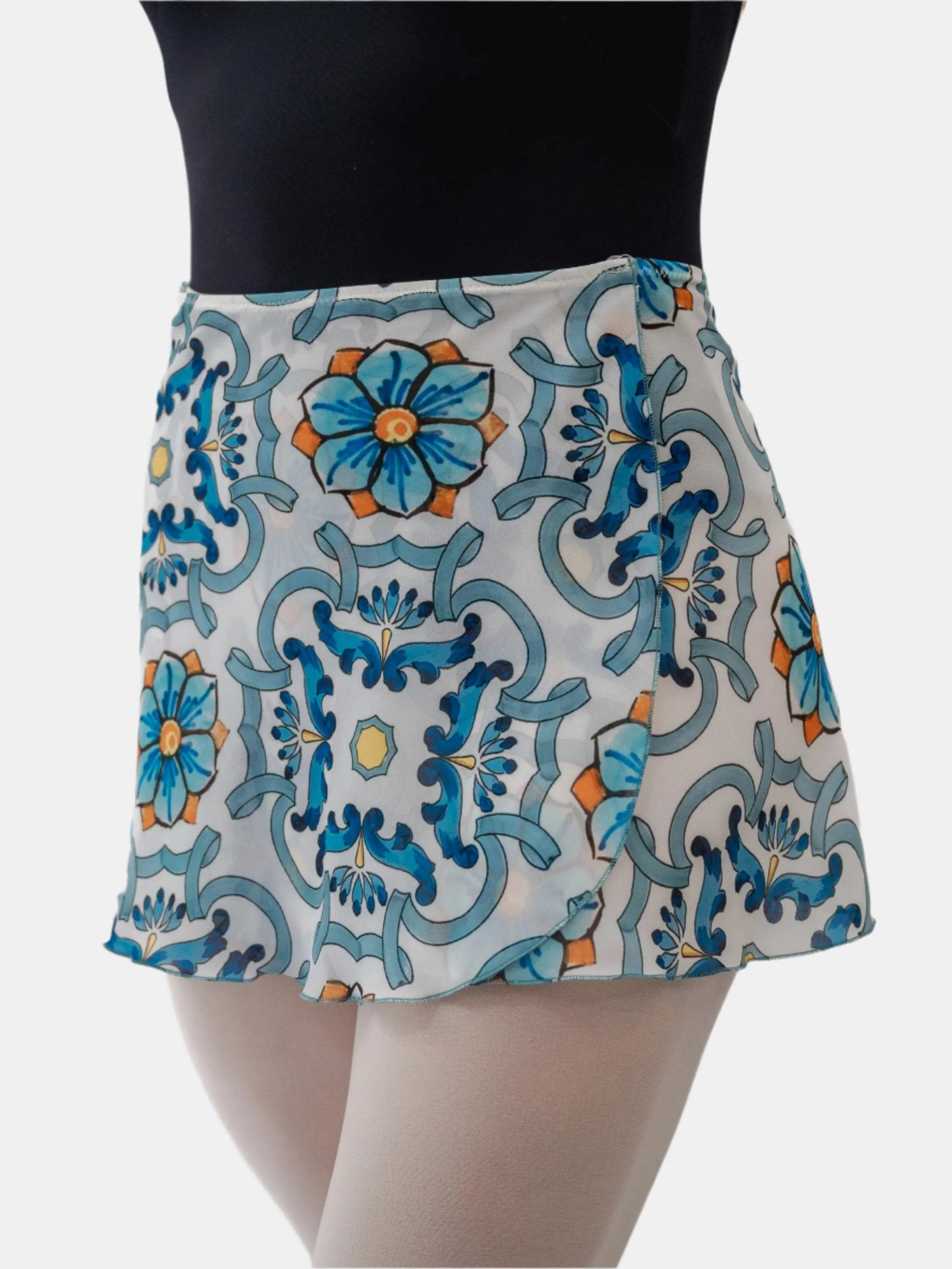 Blue Maiolica Wrap Short Dance Skirt MP302