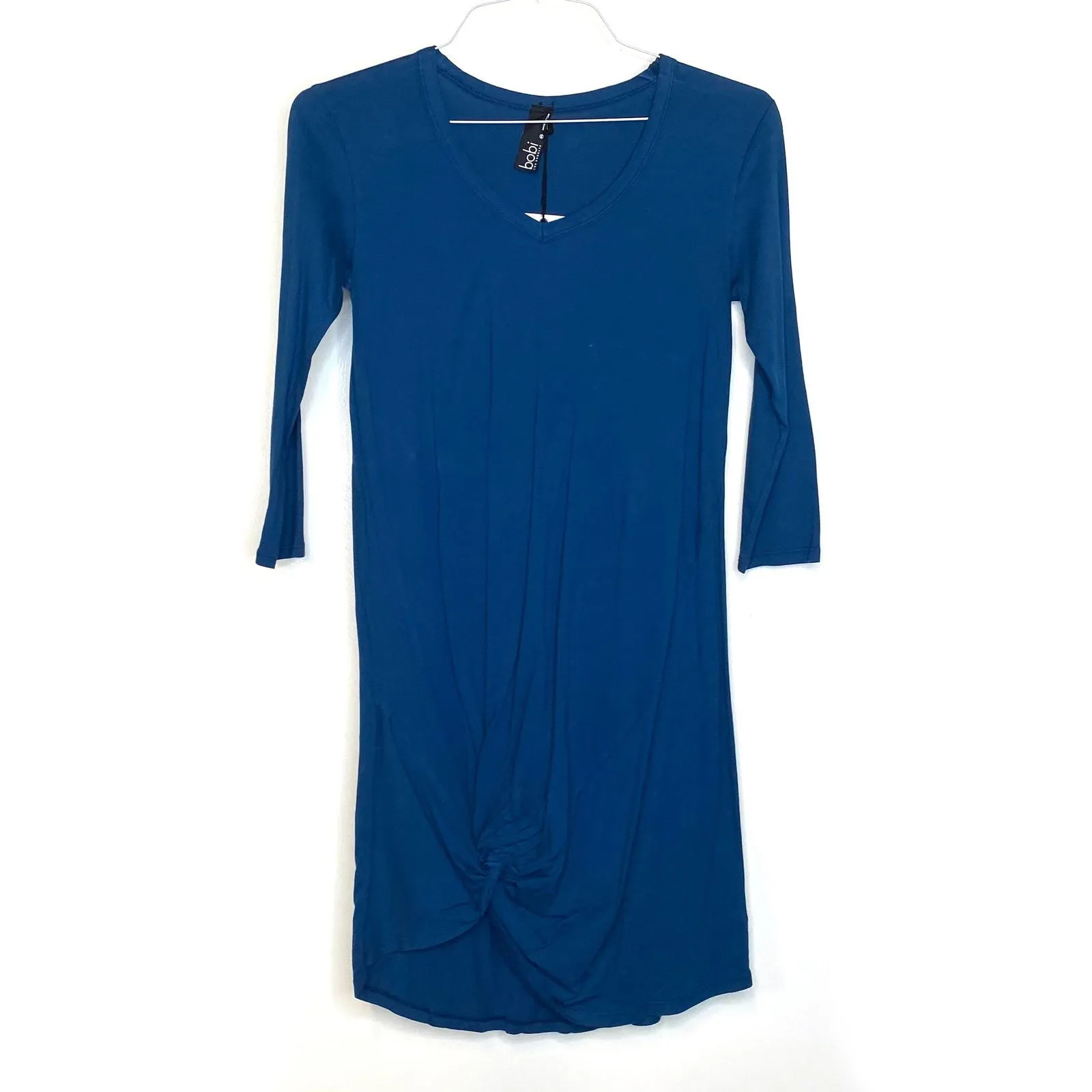 bobi Los Angeles Women's Knot Dress | Size XS | Blue | Long Sleeve | NWT | Cotton