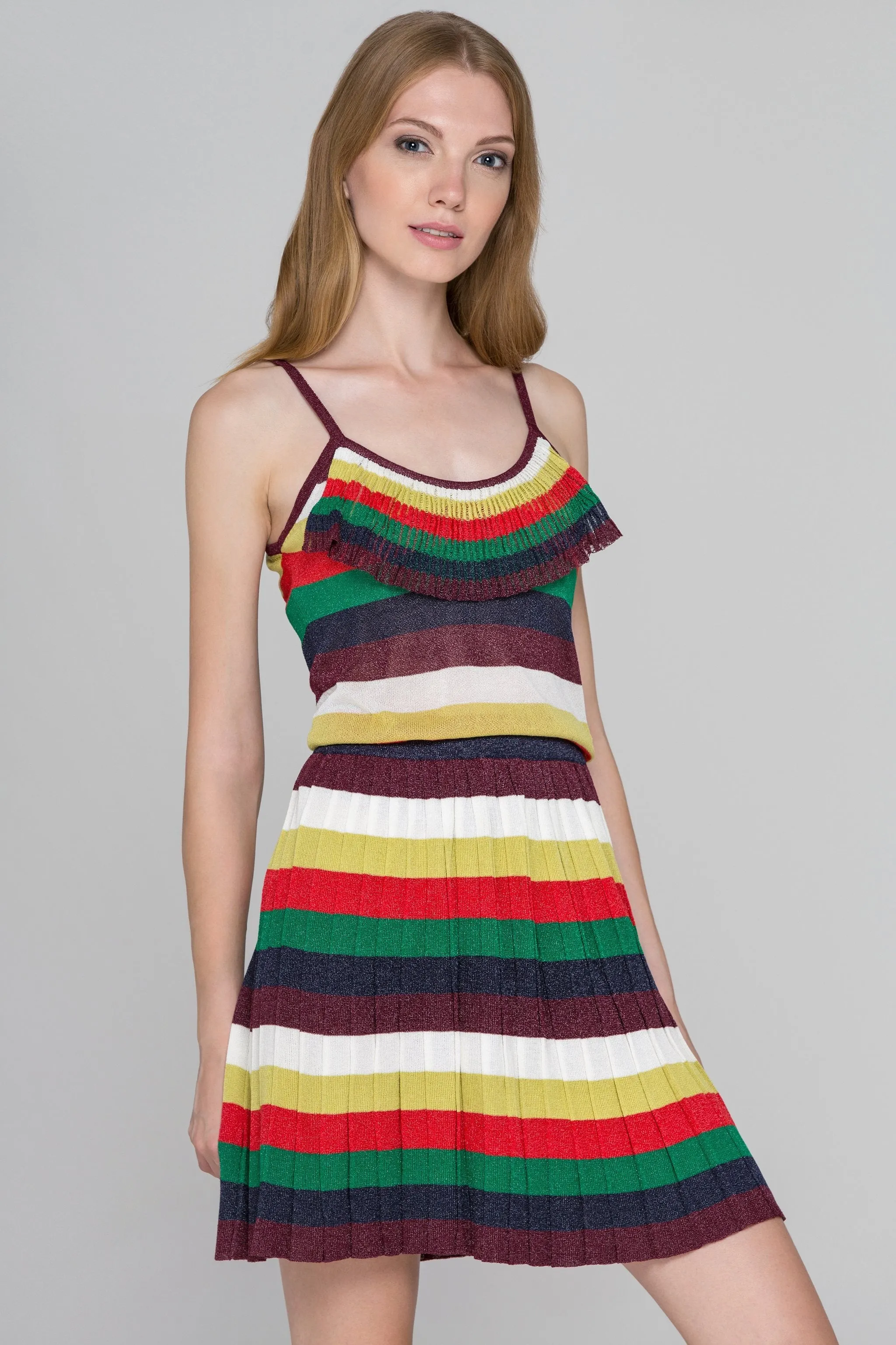 Boho Rainbow Knit Tassel Bib Midi Dress