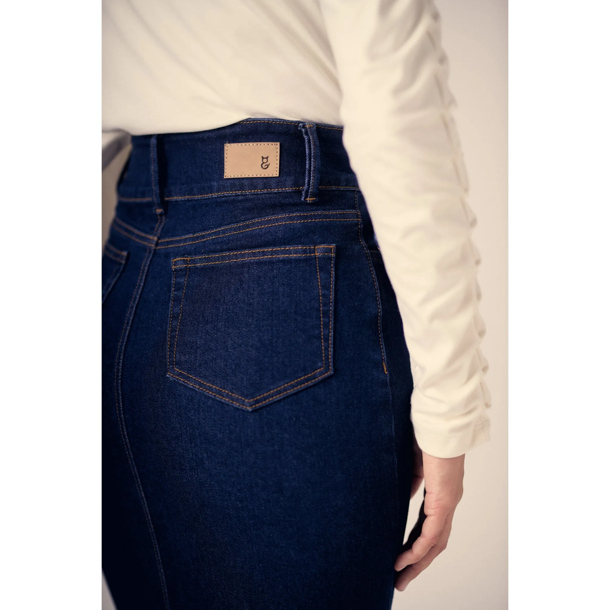 Bow Midi Jean Skirt by Gato