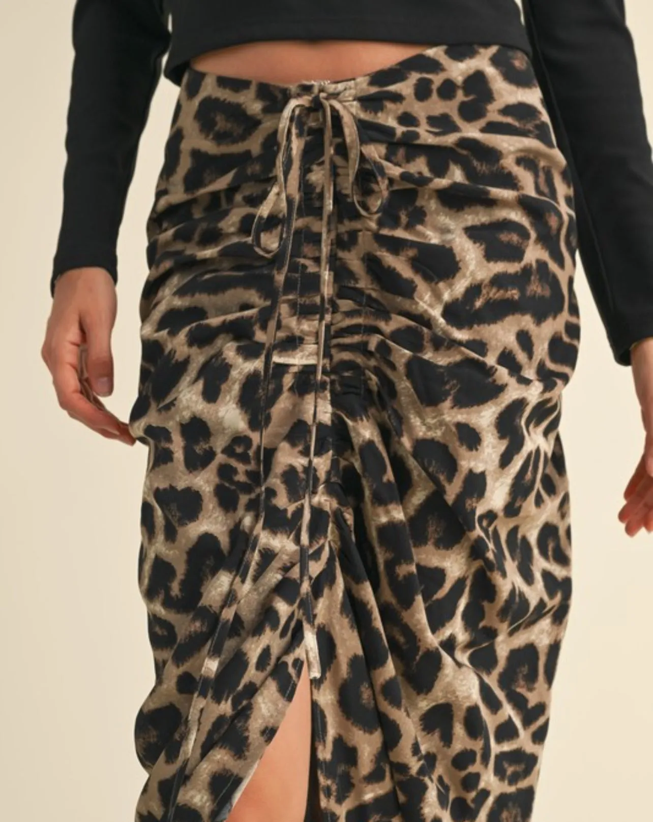 Brookie Leopard Print Ruching Detail Skirt