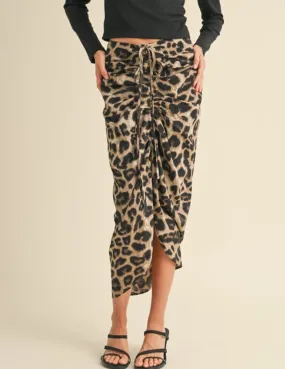 Brookie Leopard Print Ruching Detail Skirt