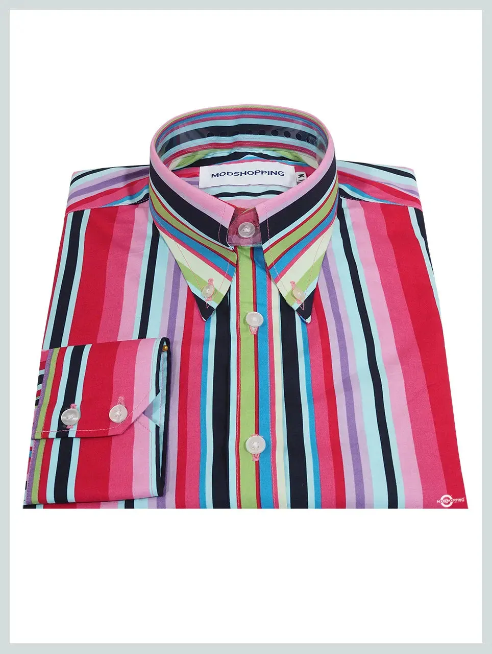 Button Down Shirt - Candy Style Multi Color Striped Shirt