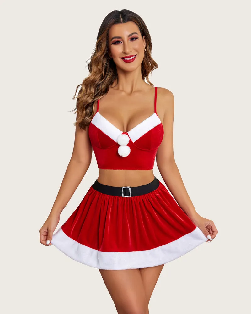 Camisoles and Skirt Outfits Velvet Santa Costume Set