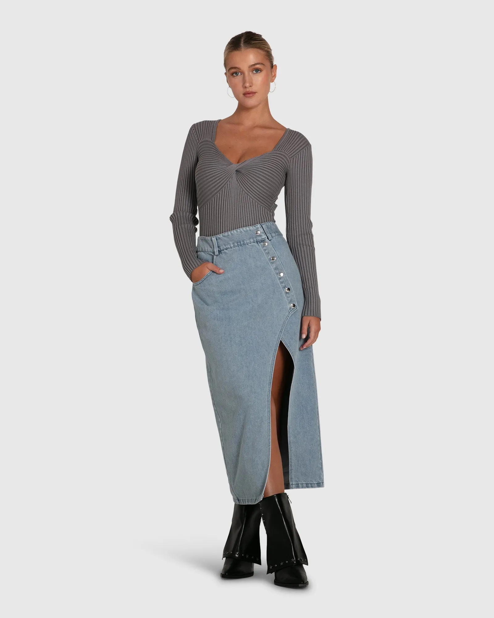 Can't Forget You Denim Midi Skirt