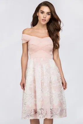 Carnation Pink Off the Shoulder Midi Dress