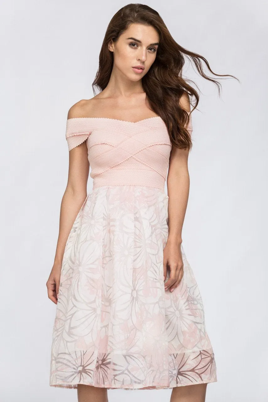 Carnation Pink Off the Shoulder Midi Dress