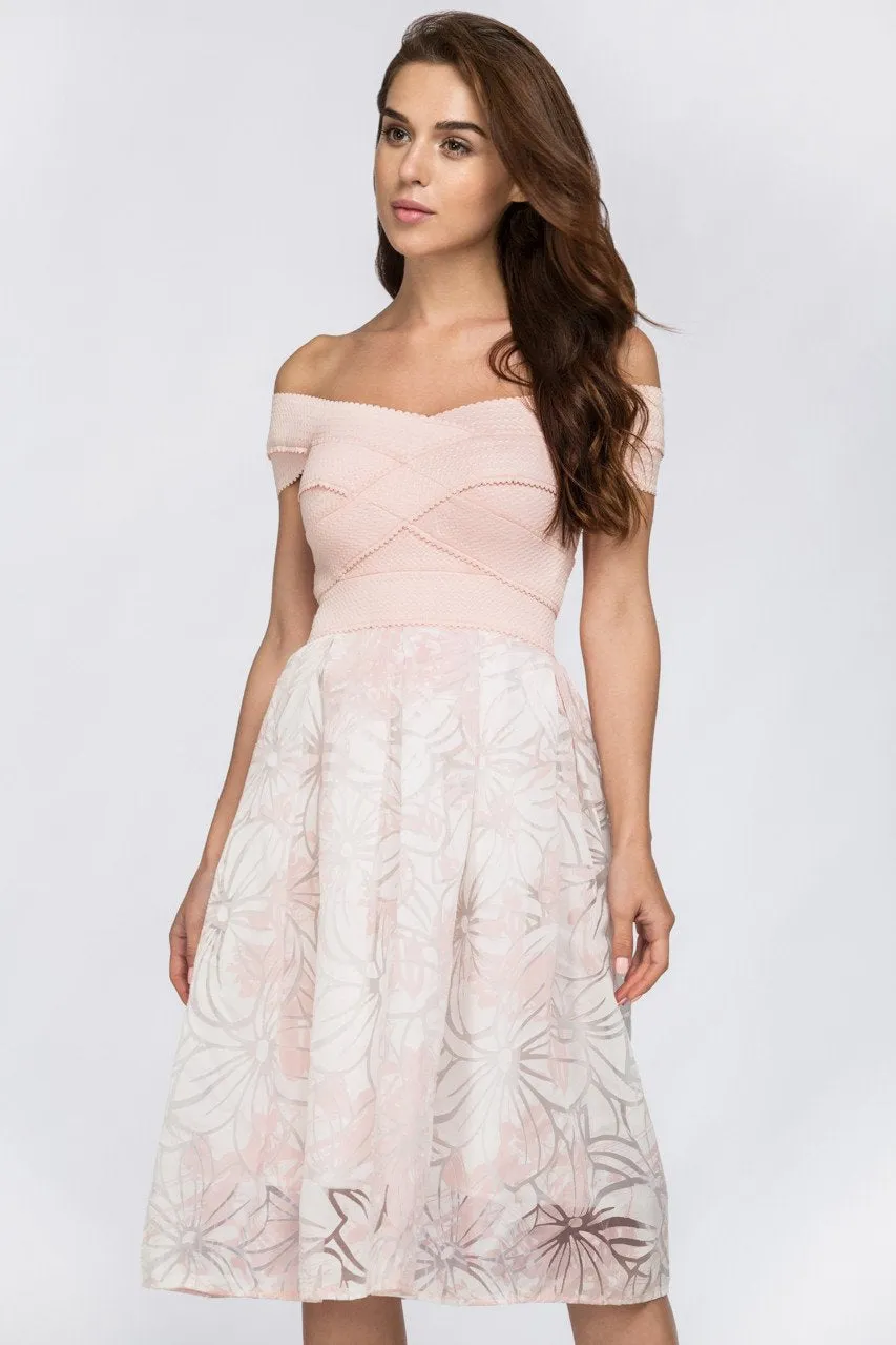 Carnation Pink Off the Shoulder Midi Dress